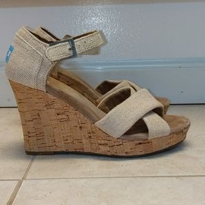 TOMS Sierra Cork Natural Canvas Wedge Sandals